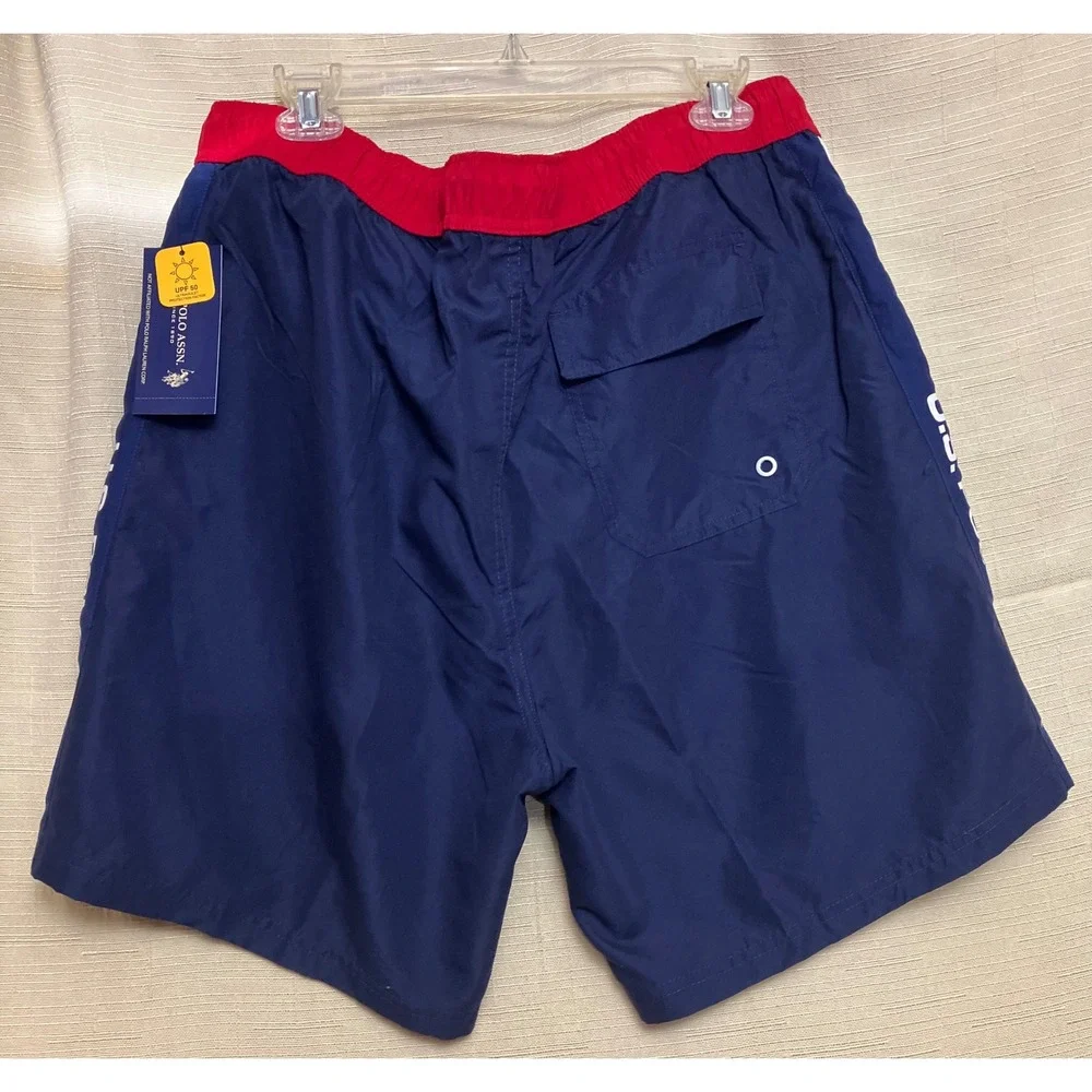 U.S. Polo Assn Swim Trunks Mens XL Navy Blue New Side Stripe UPF 50 Shorts